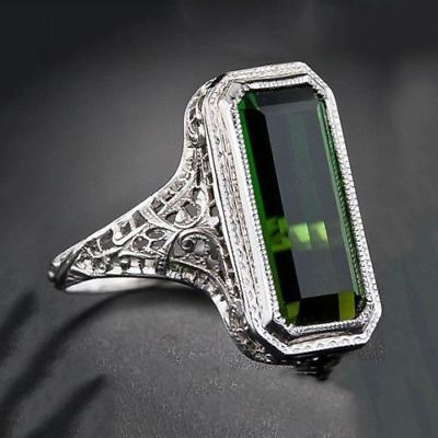 #ad Elegant 925 Sterling Silver Rectangle Rhinestone Wedding Engagement Ring Size 6 $15.74