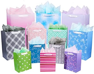 #ad 12 Pack Gift Bags Assorted Sizes and Designs Gift Bags Bulk with Tissue Paper... $29.14