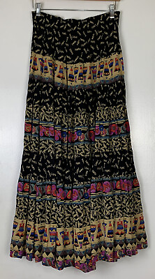 #ad Vintage CAROLE LITTLE Maxi Skirt Rayon Gauze Paris France Fashion Print Size 6 $17.99