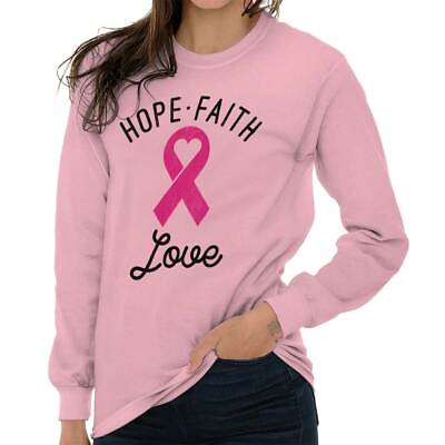 #ad Hope Faith Love Breast Cancer Pink Ribbon Long Sleeve Tshirt Tee for Women $22.99