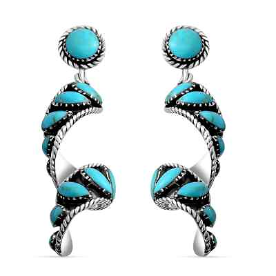 #ad Southwest Jewelry Turquoise 925 Sterling Silver Swirl Drop Dangle Earrings Gift $57.99