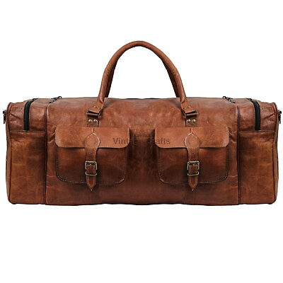 #ad Leather Duffel Bag Large Single Pocket Travel Tote Carryon Overnight Gym Bag $116.20