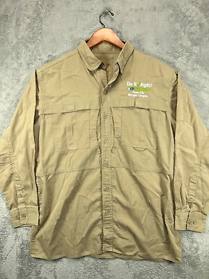 #ad Dickies Work Shirt Mens Large Utility Tech Vented Long Sleeve Button Down Tan $19.45