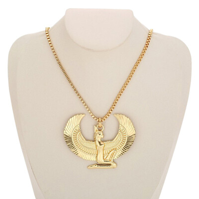 Metal Gold Color Egyptian Horus Bird Falcon Holding Ankh Pendant Necklace‘ $8.14