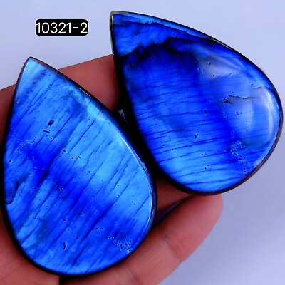 #ad 333Cts Natural Labradorite Blue Fire Gemstone Cabochon Pair 65x45mm #10321 2 $33.17