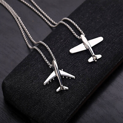 #ad Antique Silver Airplane Aircraft Aeroplane Pendant Necklace Chain for Men Women AU $3.94