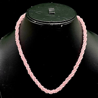 #ad 18 Inch Natural Rose Quartz Twisted Necklace Dazzling Faceted Beads 925 Clasp $29.99