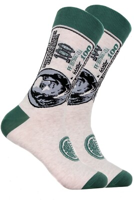 #ad Men#x27;s $100 Dollar Bill Novelty Socks Green Ivory Unique Fun Fits Size 10 13 $13.95