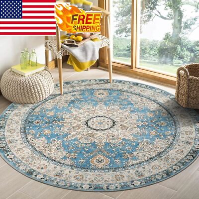 #ad 4 Ft Blue Vintage Round Kitchen Area Rug Soft Non Slip Washable Coffee Table Mat $58.42