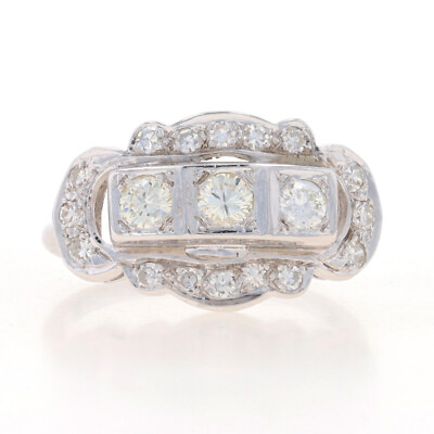 #ad White Gold Diamond Vintage Ring 14k Round Brilliant .94ctw Scallop Three Stone $799.99
