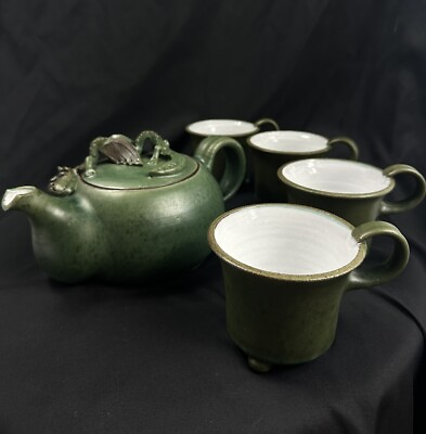 #ad Antique Green Dragon Tea Set Really Rare amp; Unique 7” W x 4” H Cup 3” H x 4” D $99.00