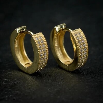 #ad 3.00Ct Round Lab Created Diamond Huggie Hoop men#x27;s Earring 14K Yellow Gold Over $140.00