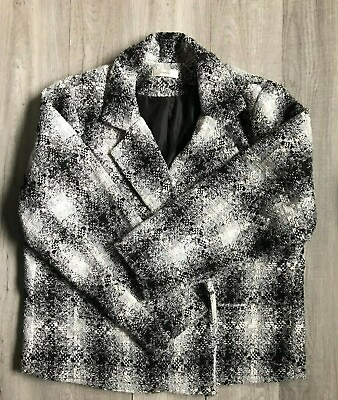 #ad CJ Banks Womens XL Jacket Wrap Around Black White Silver Metallic Thread $19.98