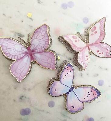 #ad 3D Butterfly decoration party wall glitter pack of 12 customise pastel GBP 23.30