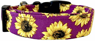 #ad Sunflowers On Plum Purple Handmade Dog Collar $10.99