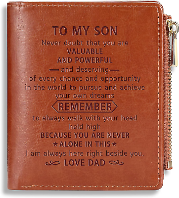 #ad To My Son Gift Leather Wallet Inspirational Gifts for Son Engraved Personalized $14.99