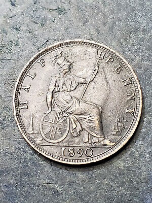 #ad 1890 Great Britain Half Penny Coin Queen Victoria #2231 $12.34