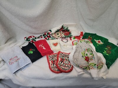 #ad Vintage Kitchen Christmas Terry Hand amp; Dish Towels w Hot Pads Lot $30.00