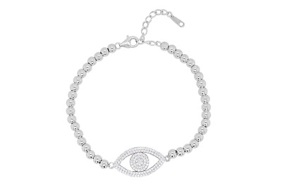 #ad Cubic Zirconia Evil Eyes Beads Bracelet 14k White Gold Plated Sterling Silver $46.02