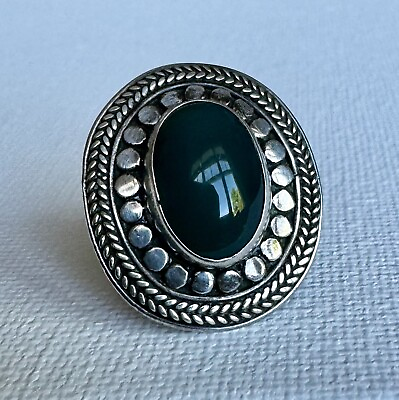 #ad Sterling Stone Dark Green Gemstone Ring $45.00