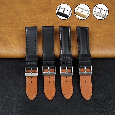 #ad Black Men Watch Band Full Grain Leather Bracalet Quick Release 18 19 20 21 22 MM $16.20