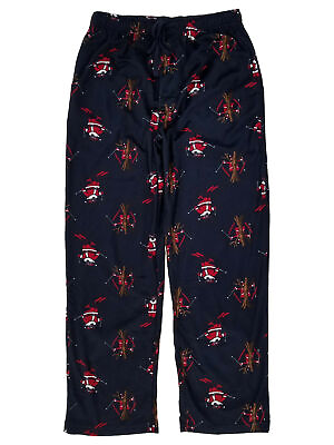 #ad Mens Navy Blue Skiing Santa Microfleece Lounge Pant Sleep Pants Pajama Bottoms M $24.99