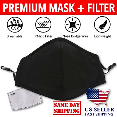 #ad Reusable Washable Cotton Cloth Face Mask Cover PM2.5 Carbon Filter Black $4.99