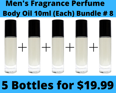 #ad 5 Pack Men#x27;s Fragrance Perfume Premium Body Oil 10 ml Roll On Bottle Bundle # 8 $19.99