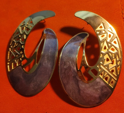 #ad Vintage Edgar Berebi Gold Tone Purple Enamel Earrings Pierced Dangle $12.60