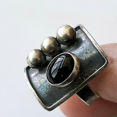 #ad Vintage Ring Size 7.2 Sterling Silver 925 Onyx Black 8 Gram Gypsy Women Jewelry $139.99