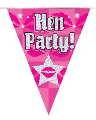 #ad 12ft Sparkly Pink Hen Night Bunting Triangle Flag Banner Party Wall Decor GBP 2.49