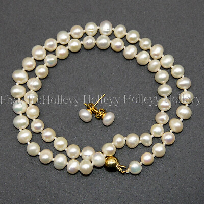#ad Real 7 8mm Natural White Freshwater Cultured Pearl Necklaces Earrings Set 18#x27;#x27; $15.99