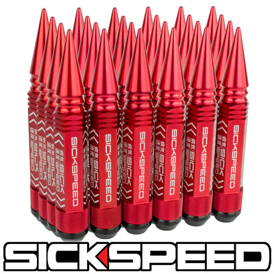 #ad SICKSPEED 24 PC RED LONG SPIKED STEEL EXTENDED LUG NUTS 9 16 18 $144.95