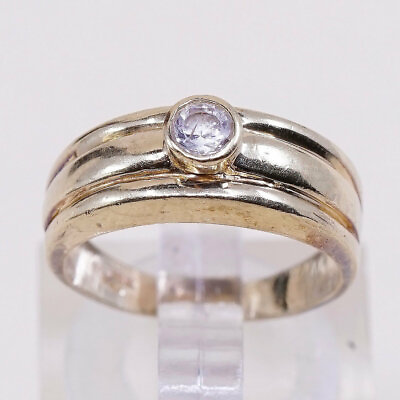 #ad sz 4 3.4g vtg 14K engagement ring real yellow gold band w crystal $179.10