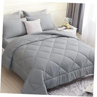 #ad Size Comforter Sets 7 Pieces All Season Bed in a Bag Size Full Light Gray $78.21