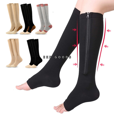 #ad #ad Zipper Open Toe Compression Socks 20 30mmHg Calf Leg Ankle Support Stocking $9.99