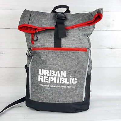 #ad Urban Republic Large Gray Backpack Urbanpack Adjustable Fold Over w Zipper NEW $39.99