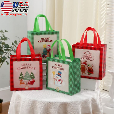 4pc Elk Snowflake Pattern Gift Bags with Handles Non Woven Tote Bags Cartoon Bag $6.34
