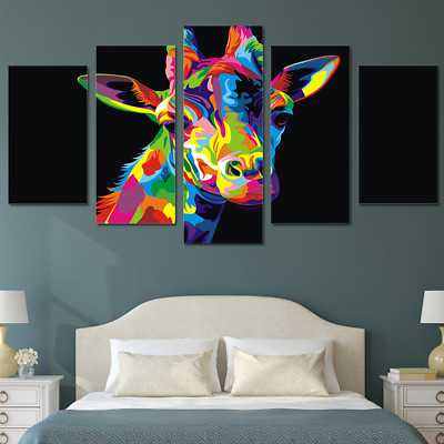 #ad 5D Colorful Giraffe Animal Painting 5 Panel Canvas Print Wall Art Poster Decor $171.96