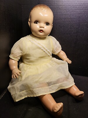 #ad Vintage Horsman Big Baby Doll 21quot; Composition Cloth Body Silk Dress Sleep Eyes $124.50