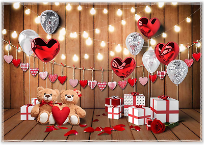 #ad 8X6Ft Valentine#x27;S Day Balloons Gift Photography Backdrop Wood Love Heart Toy Bea $41.99