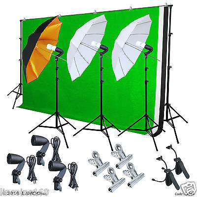 #ad Photography Photo Studio Lighting 3 Backdrops Stand Muslin Photo Light Bulb Kit $139.99