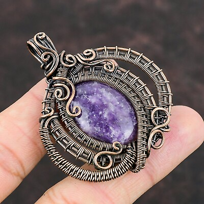 Lepidolite Wire Wrapped Pendant Handcrafted Copper Unique Gift 2.24quot; $19.86