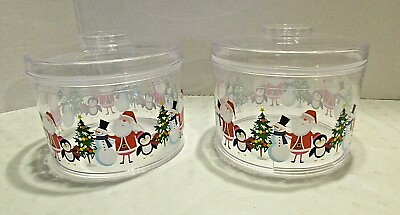 Lot of 2 Christmas Storage or Gift Containers 4.5quot;T X 5.5quot;W Santa Tree Snowmen $12.95