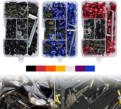 #ad Motorcycle Fairing Bolt Kit 177Pcs M5 M6 Motorcycle Windscreen Screws Colorful $38.09