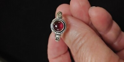 #ad Sterling Silver and Garnet Solitaire Ladies Ring Size 5.5 $10.00