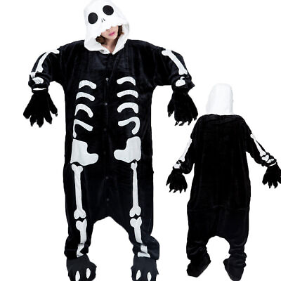 #ad Adult Skeleton Pajamas Animal Kigurumi Halloween Cosplay Costume Hooded Jumpsuit $36.99