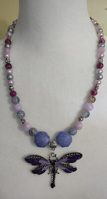 #ad Hand beaded necklace Dragonfly Purple amp; silver Dazzling in Lilac $16.00