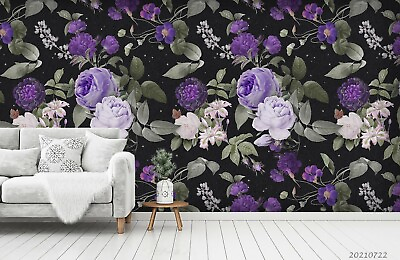 #ad 3D Purple Peony Wallpaper Wall Mural Removable Self adhesive Sticker1371 AU $269.99