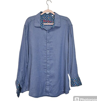 #ad Robert Graham Shirt Men 3XL Blue Paisley Reverse Flip Cuff Button Up long Sleeve $38.99